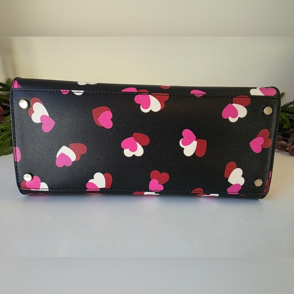 Kate Spade Medium Staci Flutter Hearts Satchel-Crossbody Black Saffiano Leather - Picture 11 of 12